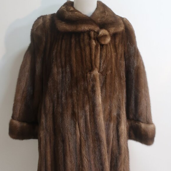 Womens Georgeou Westchester Dark Brown Mink Round Collar Vintage Long Coat M - Picture 3 of 16